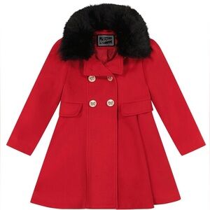 LIKE NEW, Rothschild & CO Girls Red Princess Coat, Fur Collar, Size 5/6